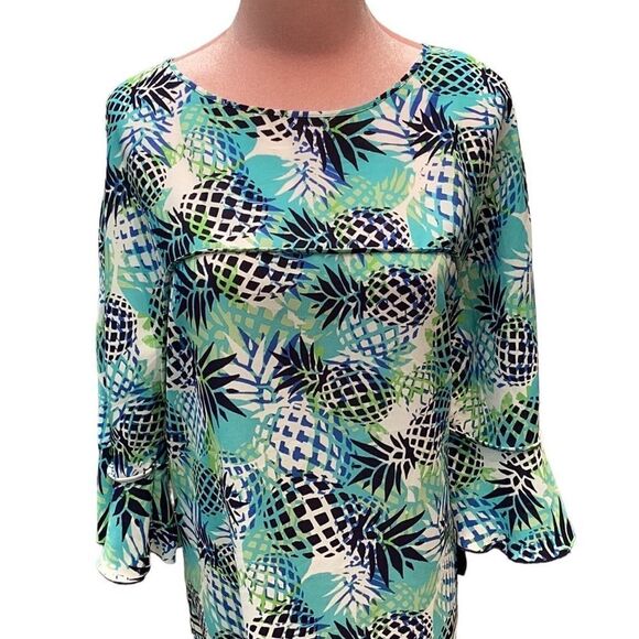 PAPPAGALLO WOMENS THE ASHLYN TOP BLOUSE PINEAPPLE PRINT BELL SLEEVES EXTRA LARGE - Picture 8 of 8
